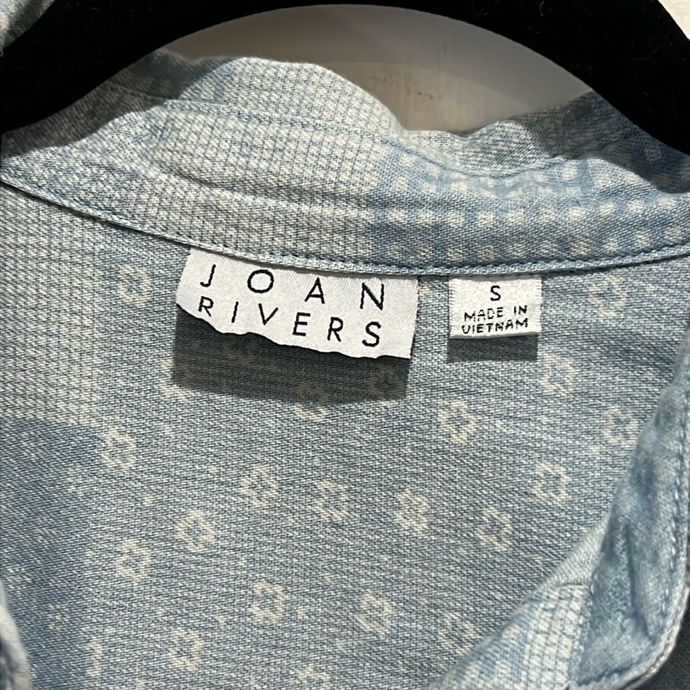 Joan Rivers Button Down Denim Patchwork Print Shi… - image 7